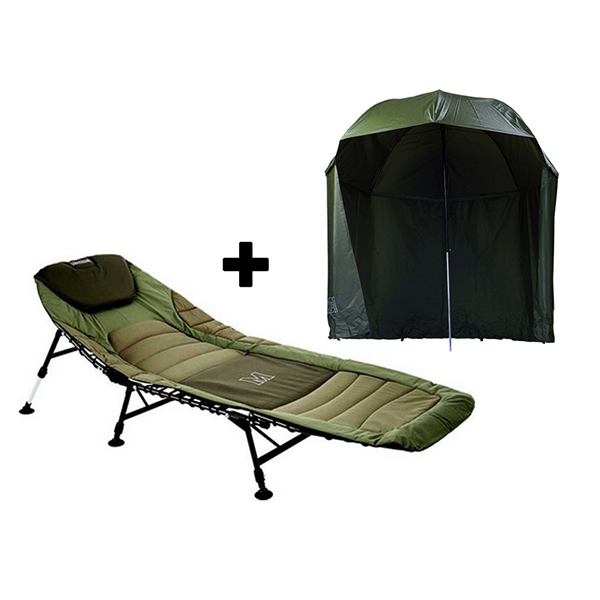 Lehátko Bedchair Premium + dáždnik s bočnicou PVC Green