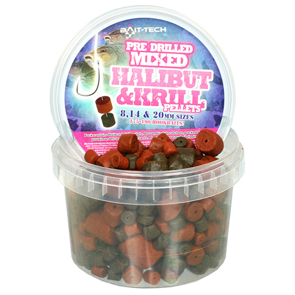 Chytacie pelety mix Bait-tech Halibut and Krill 300g