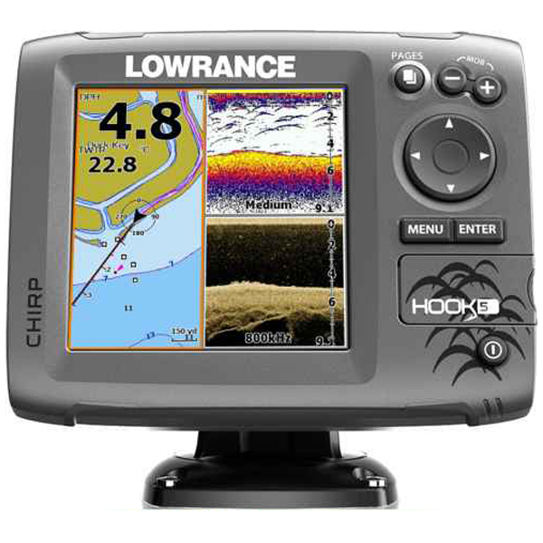 Sonar na more Lowrance Hook 5 Chirp/DSI + GPS, 60°- 90° a 30° - 55°